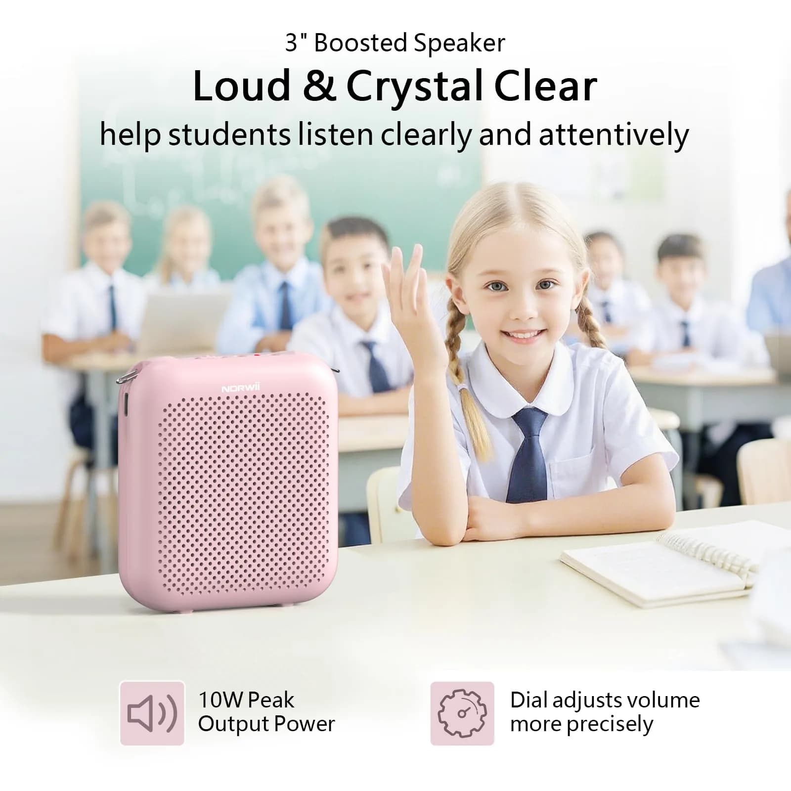 Norwii Portable Voice Amplifier in Pink with 4000mAh Battery | Wired Headset Microphone - view 3