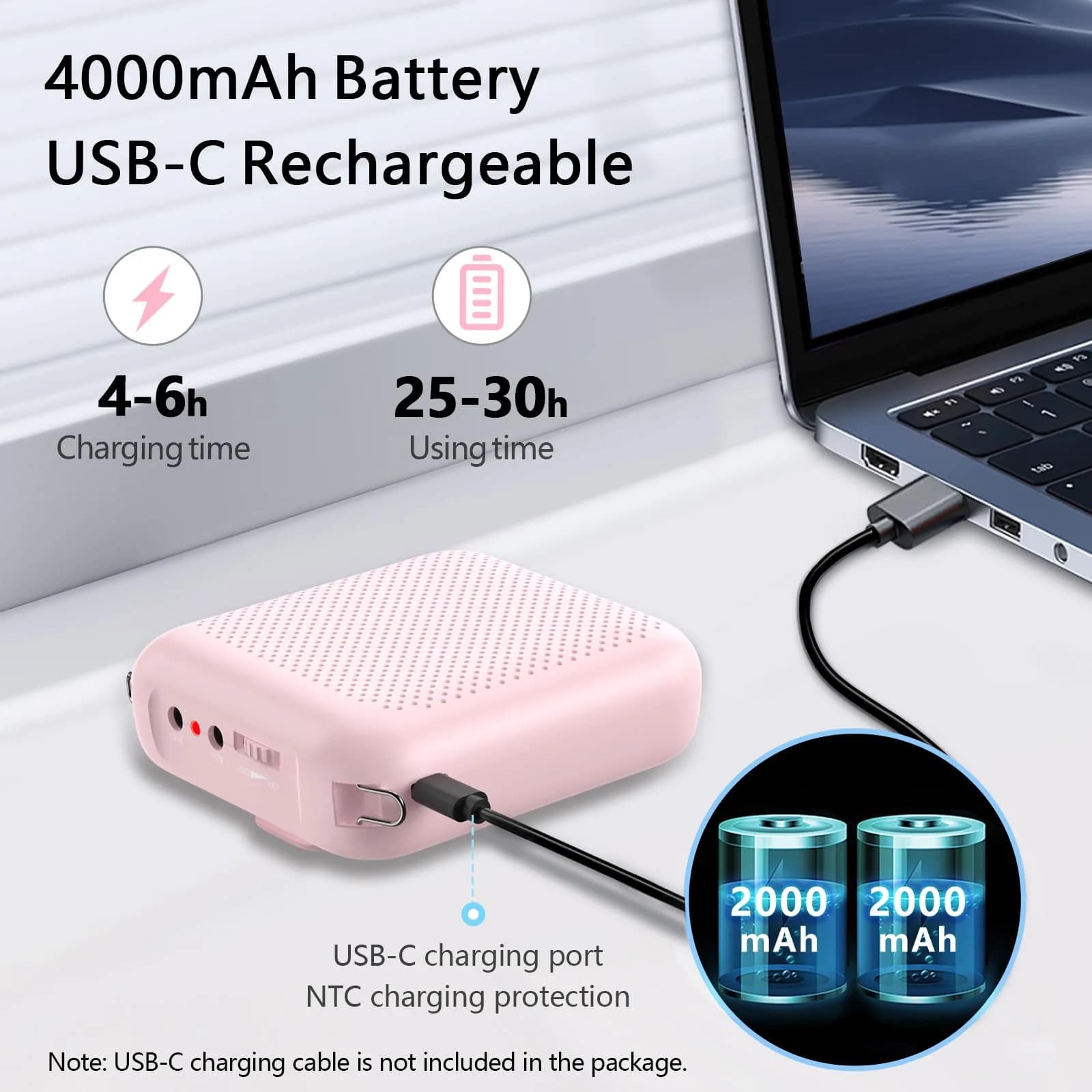 Norwii Portable Voice Amplifier in Pink with 4000mAh Battery | Wired Headset Microphone - view 4