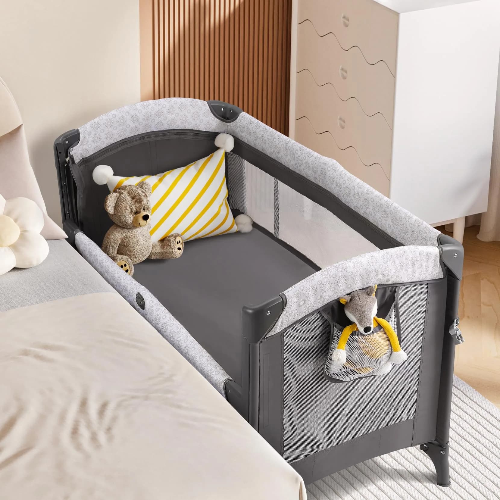 ELEMARA 3 in 1 Baby Bassinet Bedside with Diaper Changer | Foldable, Adjustable & Portable - main product image