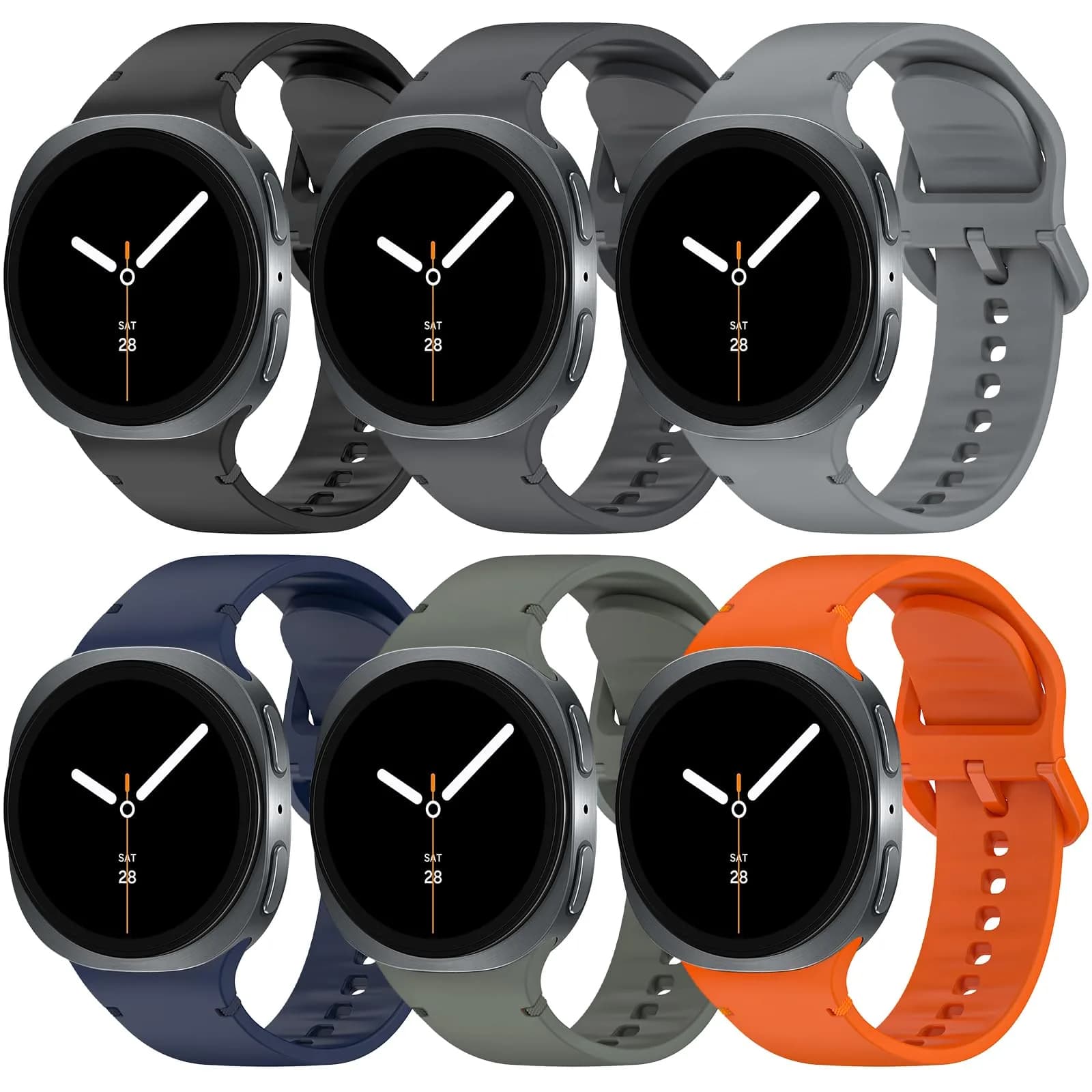 BandRain 6 Pack Silicone Sport Bands for Samsung Galaxy Watch 9/8/8 Classic 40mm 44mm 46mm | Breathable & Waterproof Wristbands - main product image