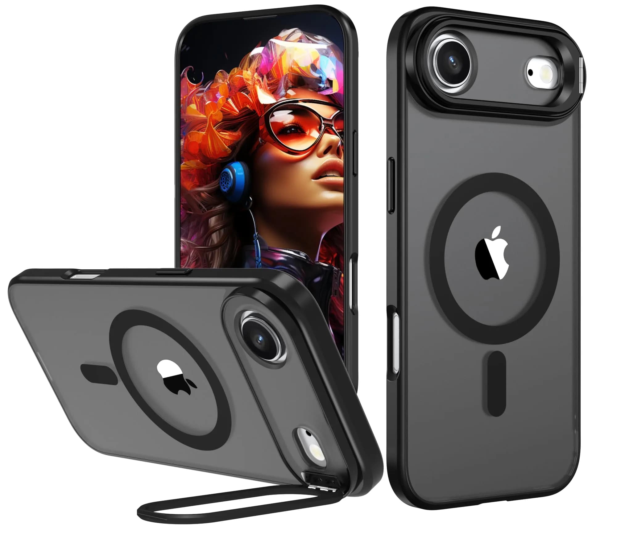 IDweel Magnetic for iPhone Air Case with Built-in Camera Stash Stand, Black | MagSafe Compatible Slim Shockproof Cover — Black