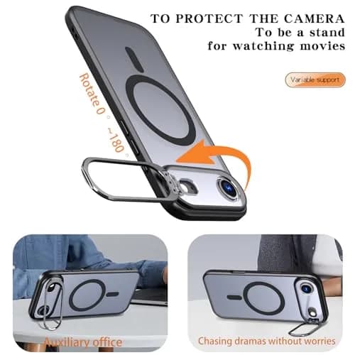 IDweel Magnetic for iPhone Air Case with Built-in Camera Stash Stand, Black | MagSafe Compatible Slim Shockproof Cover thumbnail 4