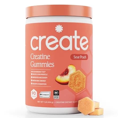 Create Creatine Monohydrate Gummies for Men & Women, Boost Focus, Strength, and Endurance, Anti-Melting Formula, Vegan, Gluten-Free, Non-GMO, 1.5g of Creatine per Gummy (Sour Peach) | 90 Count (405g) thumbnail 1