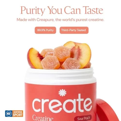 Create Creatine Monohydrate Gummies for Men & Women, Boost Focus, Strength, and Endurance, Anti-Melting Formula, Vegan, Gluten-Free, Non-GMO, 1.5g of Creatine per Gummy (Sour Peach) | 90 Count (405g) thumbnail 7