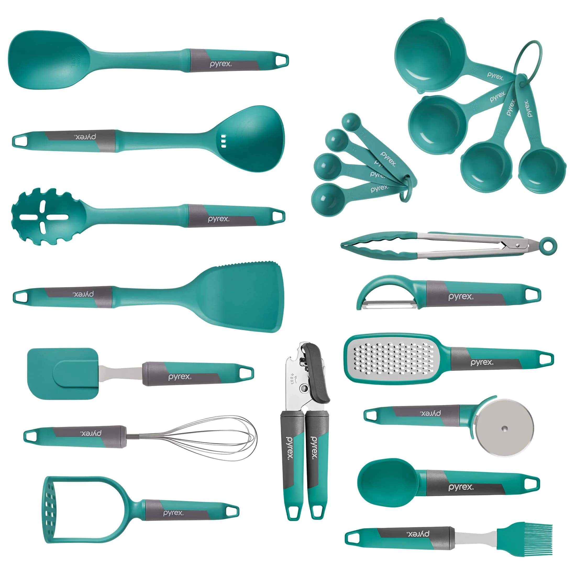 Pyrex 22-Piece Kitchen Utensil Set with Soft-Touch Handles & Heat-Resistant Tools | 22-Piece Set, Teal — Thermal Spring