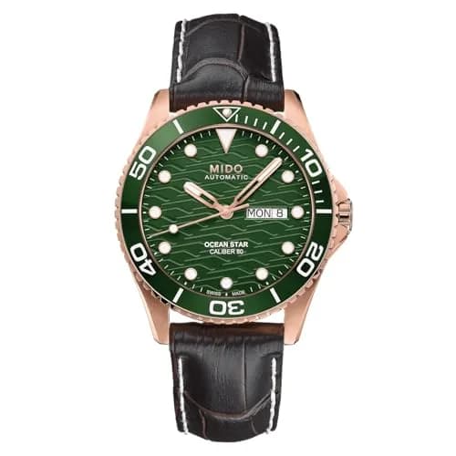 MIDO Ocean Star 200C Swiss Automatic Watch 42.5mm Green Dial Brown Leather thumbnail 1