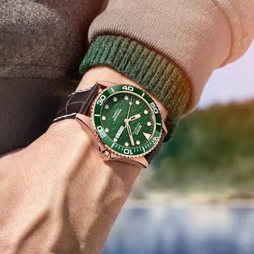 MIDO Ocean Star 200C Swiss Automatic Watch 42.5mm Green Dial Brown Leather thumbnail 4