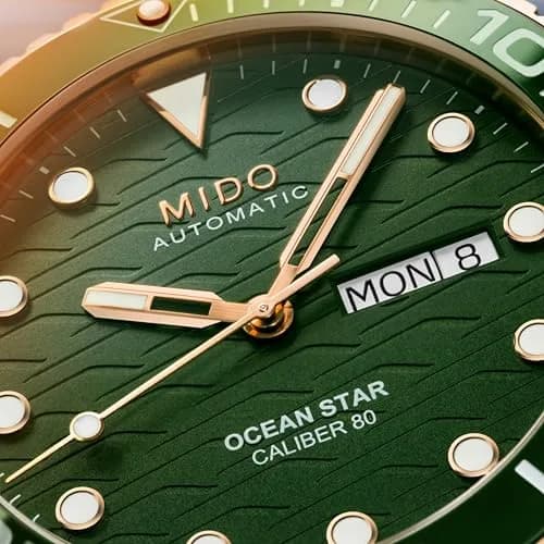 MIDO Ocean Star 200C Swiss Automatic Watch 42.5mm Green Dial Brown Leather thumbnail 5