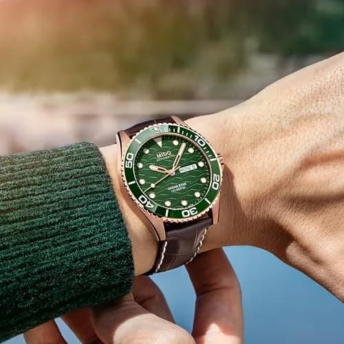 MIDO Ocean Star 200C Swiss Automatic Watch 42.5mm Green Dial Brown Leather thumbnail 2