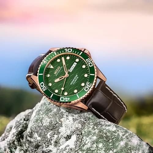 MIDO Ocean Star 200C Swiss Automatic Watch 42.5mm Green Dial Brown Leather thumbnail 3