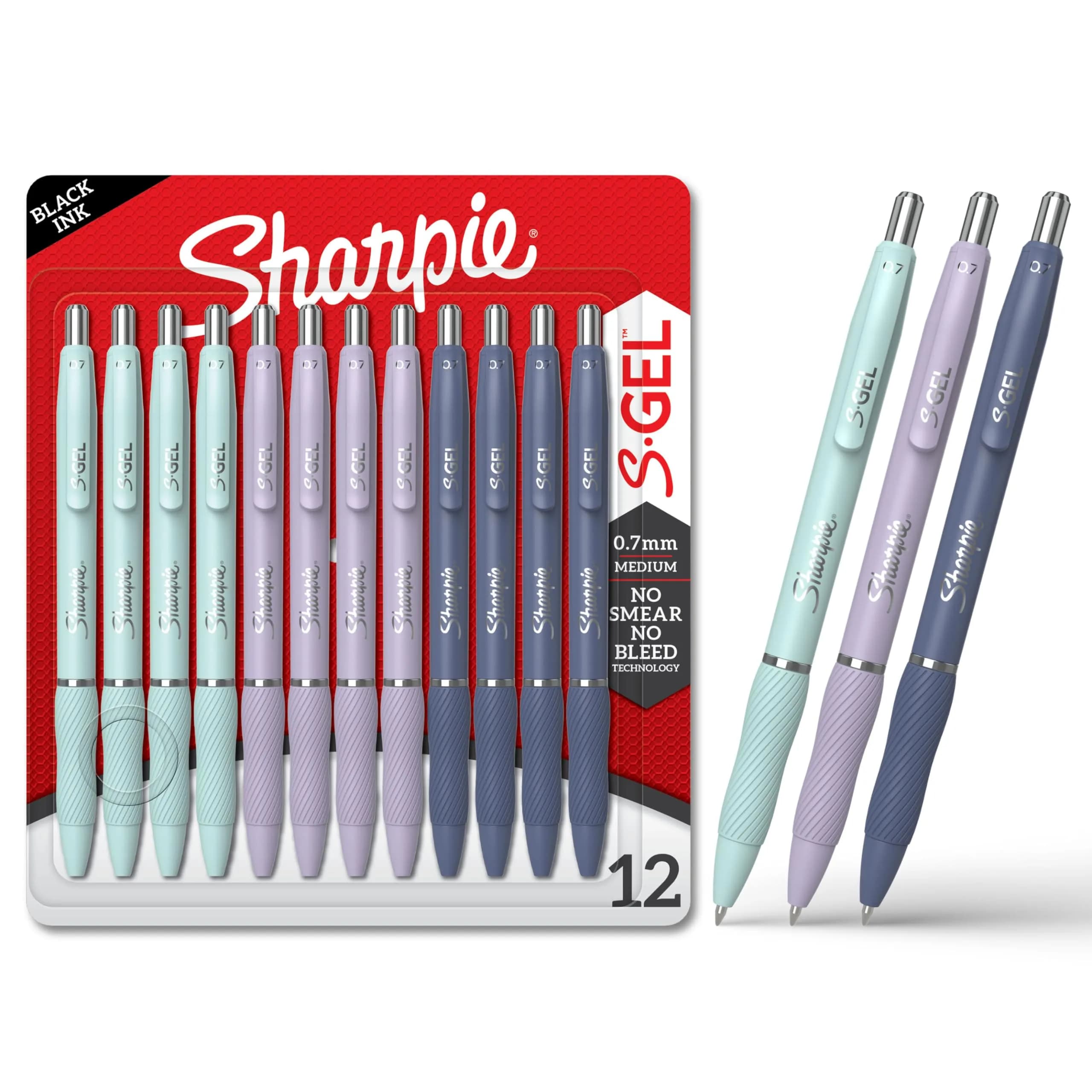 Sharpie S-Gel Gel Pens, Medium Point (0.7mm), Assorted Fashion Barrels, Black Ink, 12 Count | Smooth Ink Flow Writing Instrument - main product image