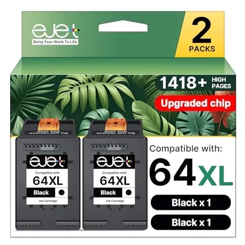 ejet 64XL Black Ink Cartridge 2 Pack | Compatible for HP Envy Photo & Inspire Series thumbnail 1