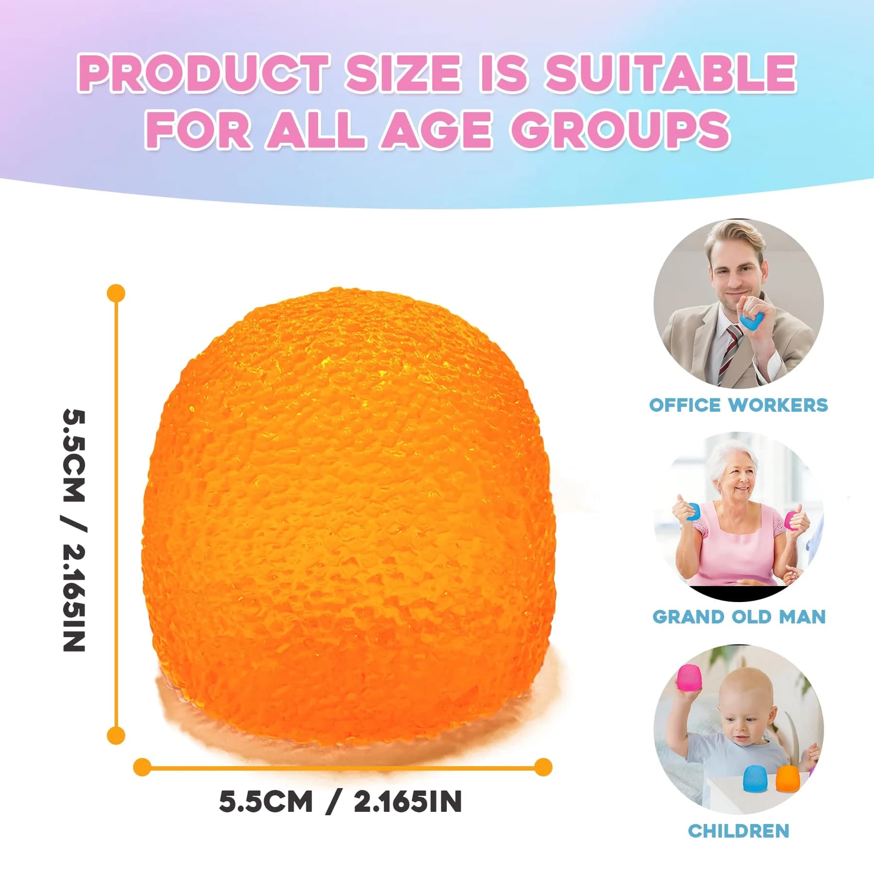 AuraGlaze Gumdrop Stress Ball Toy for Kids & Adults, 5.5 cm (2.2 in) Orange | Non-Toxic Silicone Fidget - view 2