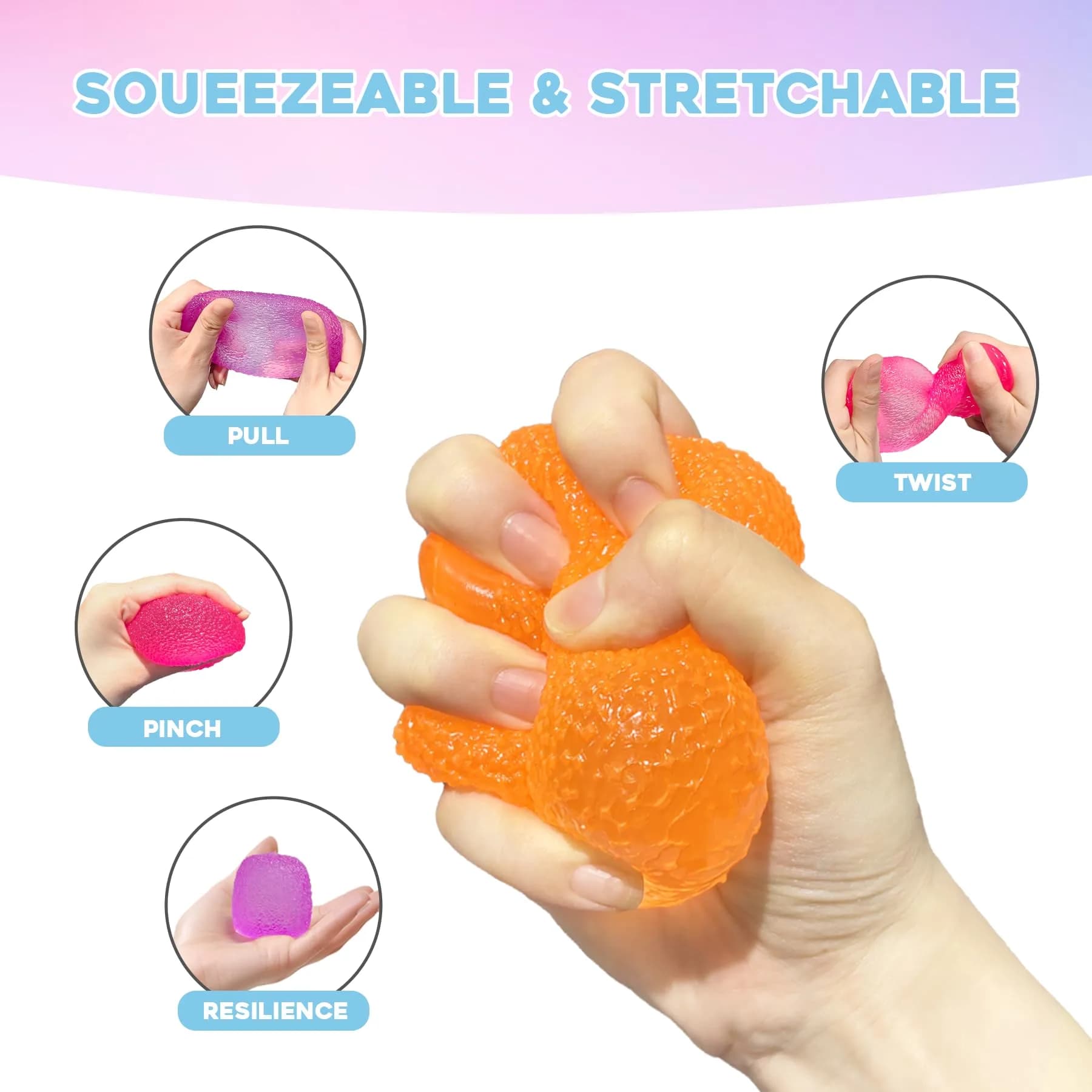 AuraGlaze Gumdrop Stress Ball Toy for Kids & Adults, 5.5 cm (2.2 in) Orange | Non-Toxic Silicone Fidget - view 6