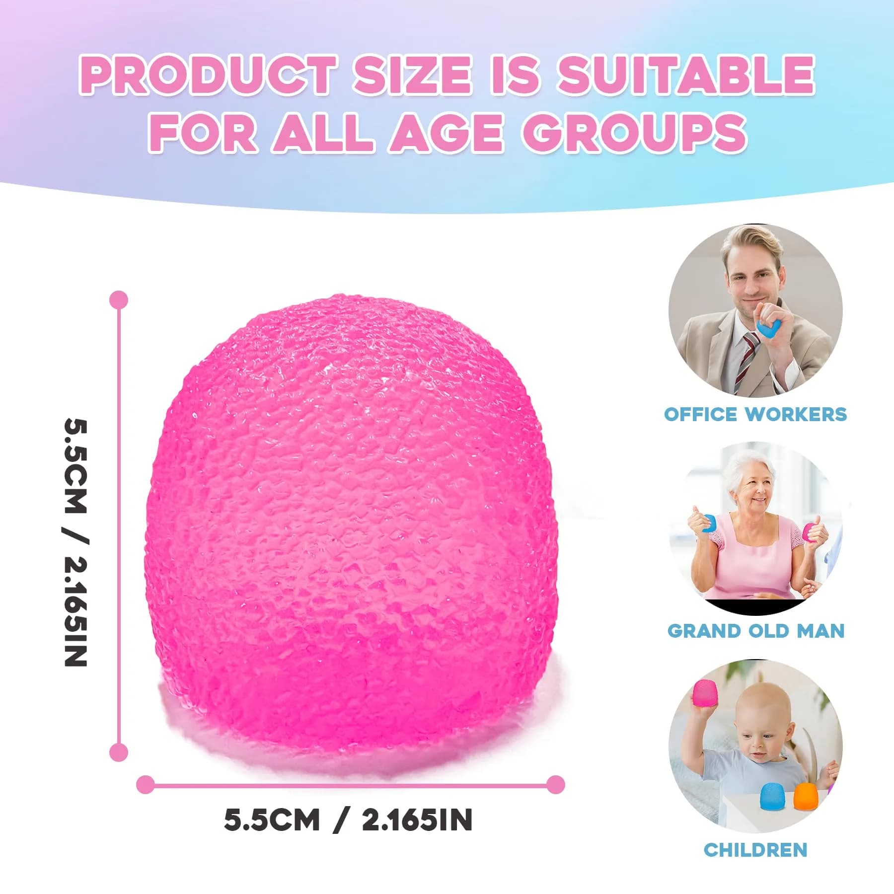AuraGlaze Pink Gumdrop Squishy Stress Ball | Solid Squeeze Toy for Kids & Adults - view 2