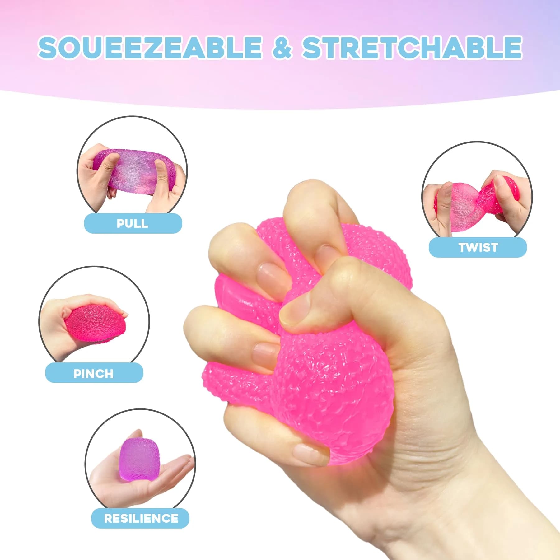 AuraGlaze Pink Gumdrop Squishy Stress Ball | Solid Squeeze Toy for Kids & Adults - view 3