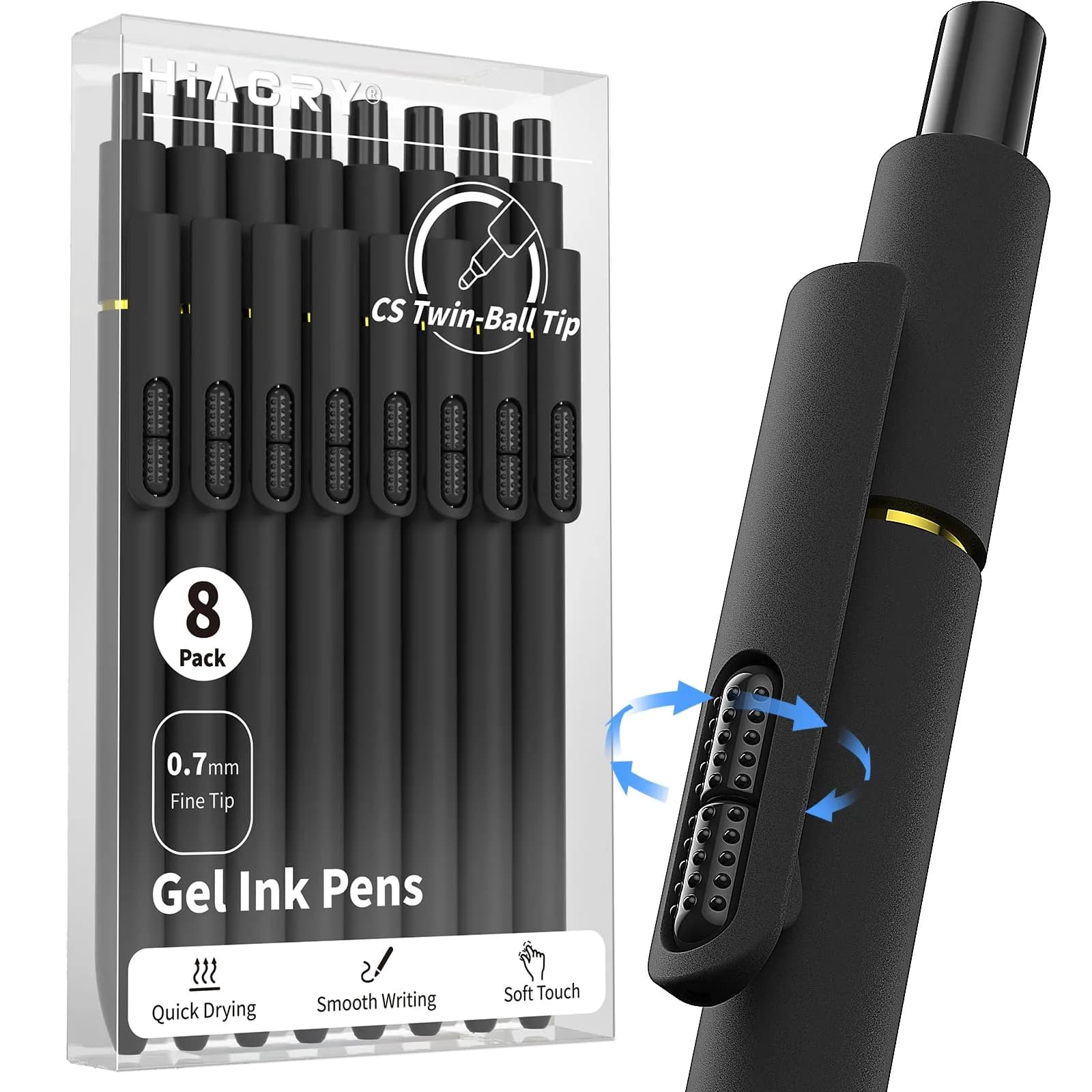 Hiacry Gel Pens 0.7mm Medium Point 8-Pack | Smooth Writing Fidget Pens, Stress Relief, No Smear, No Bleed, Journaling, Note Taking, Work, School, Office, Students & Adults - view 9