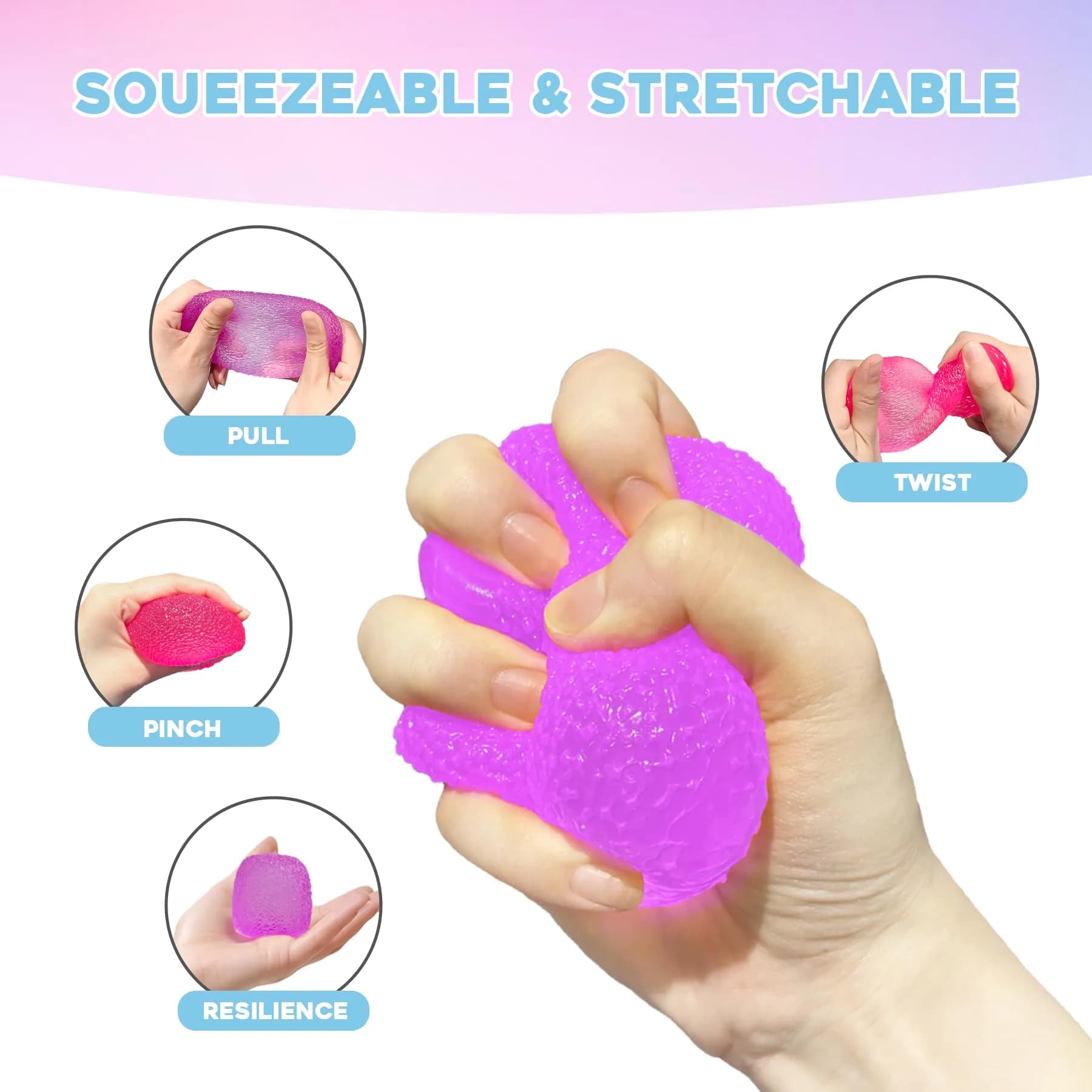 AuraGlaze Purple Gumdrop Squishy Stress Ball 5.5cm (2.2in) | Non-Toxic Sensory Toy for Kids & Adults - view 6