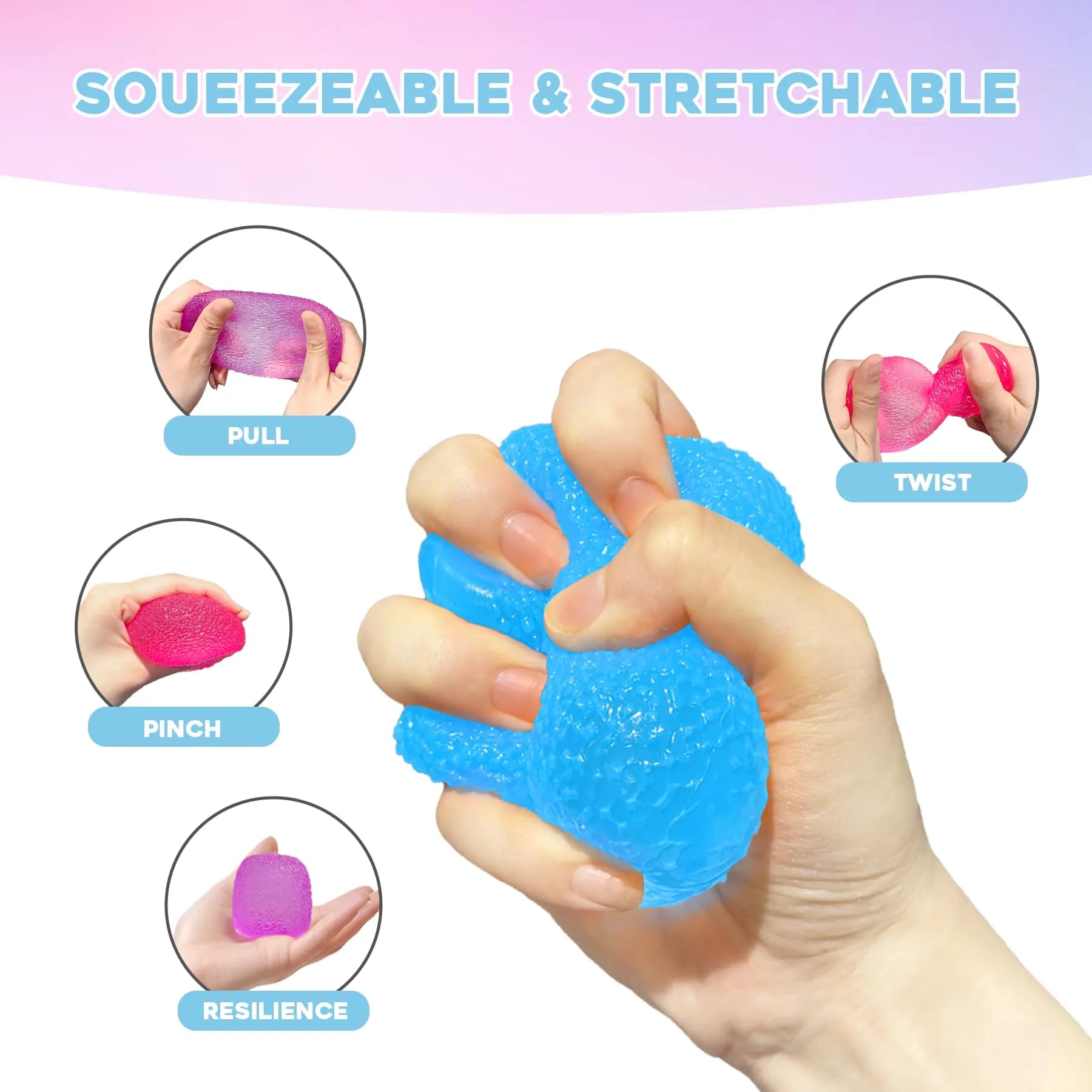 AuraGlaze Gumdrop Squishy Stress Ball Blue 5.5cm (2.2in) | Non-Toxic Silicone for Kids & Adults - view 6
