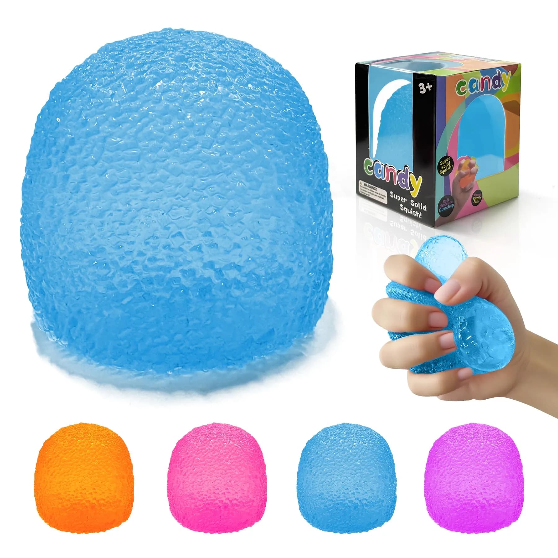 AuraGlaze Gumdrop Squishy Stress Ball Blue 5.5cm (2.2in) | Non-Toxic Silicone for Kids & Adults - main product image