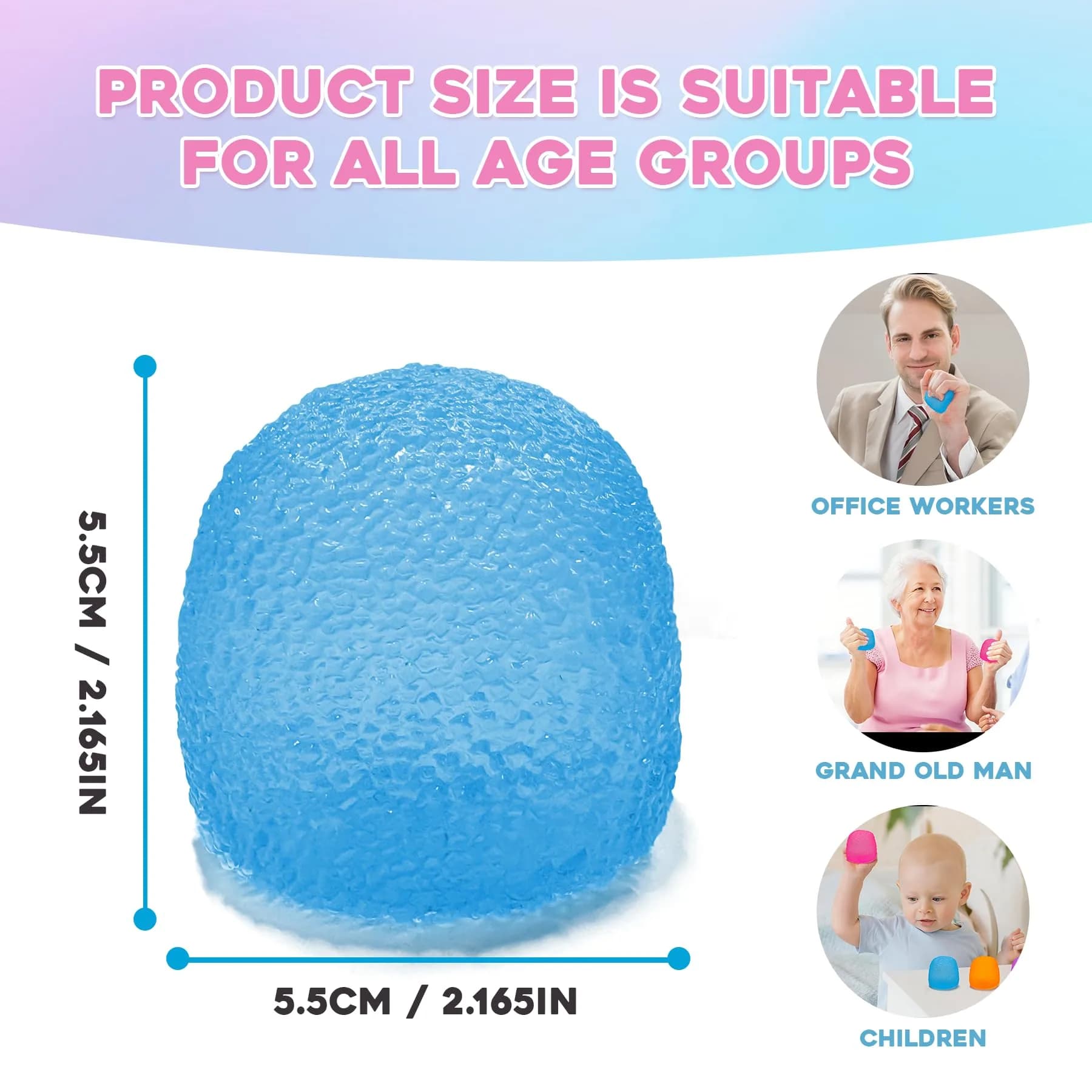 AuraGlaze Gumdrop Squishy Stress Ball Blue 5.5cm (2.2in) | Non-Toxic Silicone for Kids & Adults - view 2