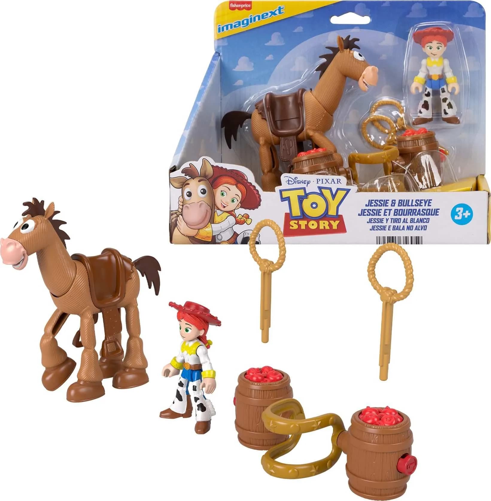 Fisher-Price Imaginext Toy Story Jessie & Bullseye Play Set 3-inch Action Figure, Bullseye Horse, Saddle & Lasso Projectiles | ASTM-Tested — Multicolor