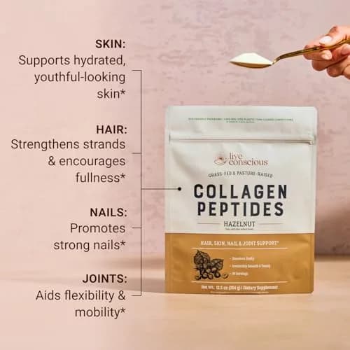 Live Conscious Collagen Peptides Powder Hazelnut 12.4oz (353g) | Type I & III Grass-Fed Bovine Protein for Skin, Hair, Nails & Joints thumbnail 4