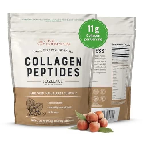Live Conscious Collagen Peptides Powder Hazelnut 12.4oz (353g) | Type I & III Grass-Fed Bovine Protein for Skin, Hair, Nails & Joints thumbnail 1