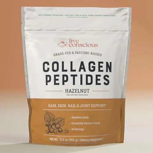 Live Conscious Collagen Peptides Powder Hazelnut 12.4oz (353g) | Type I & III Grass-Fed Bovine Protein for Skin, Hair, Nails & Joints thumbnail 8