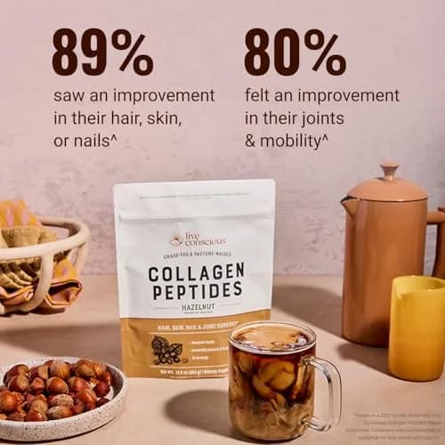 Live Conscious Collagen Peptides Powder Hazelnut 12.4oz (353g) | Type I & III Grass-Fed Bovine Protein for Skin, Hair, Nails & Joints thumbnail 3