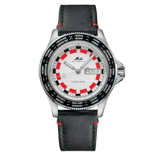MIDO Ocean Star Worldtimer Swiss Automatic Watch for Men - 40.5mm Stainless Steel & Leather Strap thumbnail 1