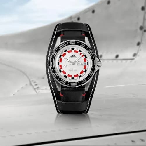 MIDO Ocean Star Worldtimer Swiss Automatic Watch for Men - 40.5mm Stainless Steel & Leather Strap thumbnail 4