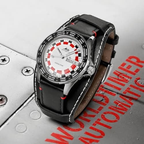MIDO Ocean Star Worldtimer Swiss Automatic Watch for Men - 40.5mm Stainless Steel & Leather Strap thumbnail 5