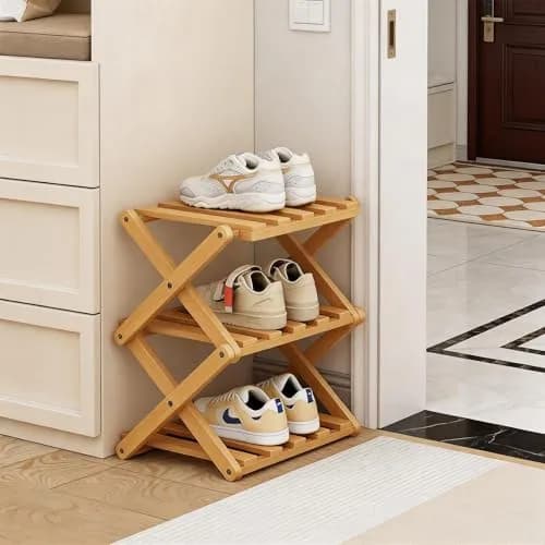 Akloya 3-Tier Folding Shoe Rack 27cm x 26cm x 39cm | Natural Bamboo, Space-Saving Design thumbnail 7