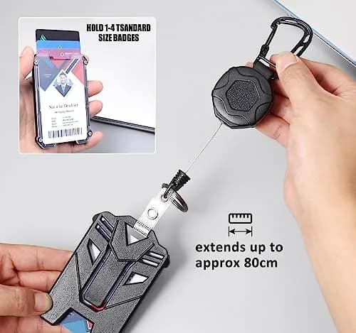 COOKOOKY Heavy Duty Retractable Badge Holder Clip with Carabiner & 2 Badge Reels | 32-inch Coated Metal Cable thumbnail 4