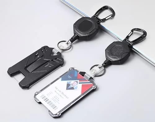 COOKOOKY Heavy Duty Retractable Badge Holder Clip with Carabiner & 2 Badge Reels | 32-inch Coated Metal Cable thumbnail 2