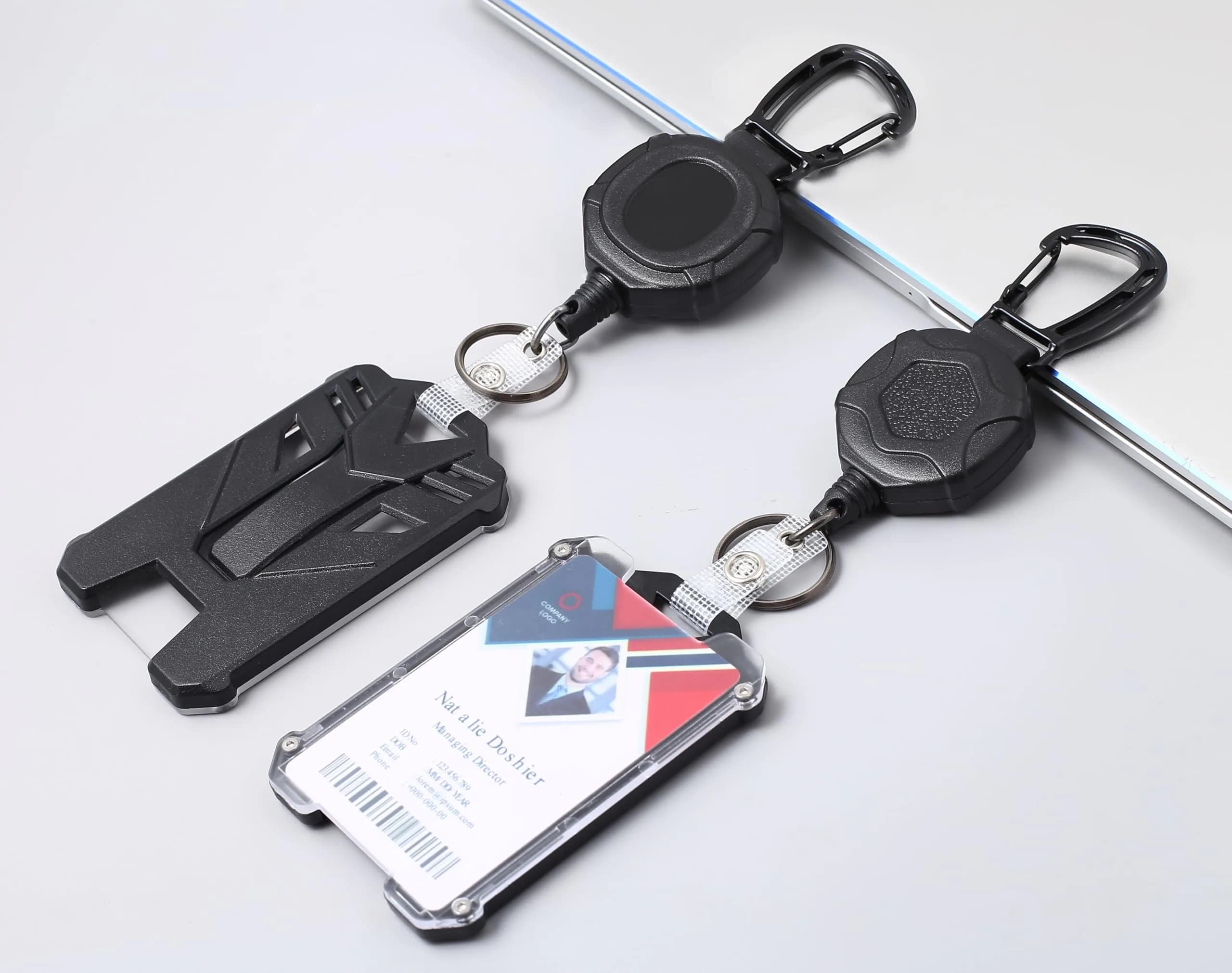 COOKOOKY Heavy Duty Retractable Badge Holder Clip with Carabiner & 2 Badge Reels | 32-inch Coated Metal Cable - view 2