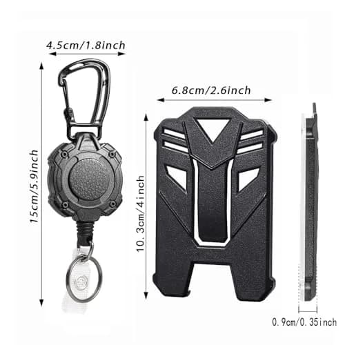 COOKOOKY Heavy Duty Retractable Badge Holder Clip with Carabiner & 2 Badge Reels, Black | 2-Pack thumbnail 3