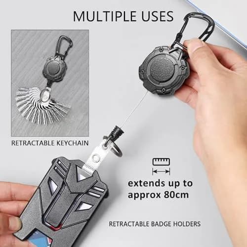 COOKOOKY Heavy Duty Retractable Badge Holder Clip with Carabiner & 2 Badge Reels, Black | 2-Pack thumbnail 4