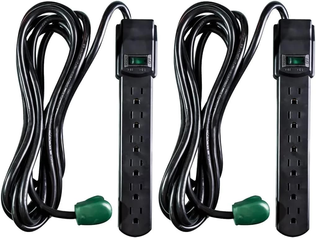 Power By GoGreen 6 Outlet Surge Protector 2.5Ft Cord | Heavy Duty Surge & Overload Protection — Black