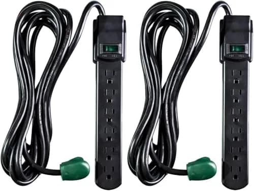 Power By GoGreen 6 Outlet Surge Protector 6ft Cord | Heavy Duty 250 Joules, Wall Mountable, Black thumbnail 1