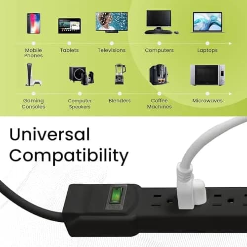 Power By GoGreen 6 Outlet Surge Protector 6ft Cord | Heavy Duty 250 Joules, Wall Mountable, Black thumbnail 4