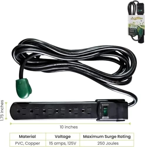 Power By GoGreen 6 Outlet Surge Protector 6ft Cord | Heavy Duty 250 Joules, Wall Mountable, Black thumbnail 2