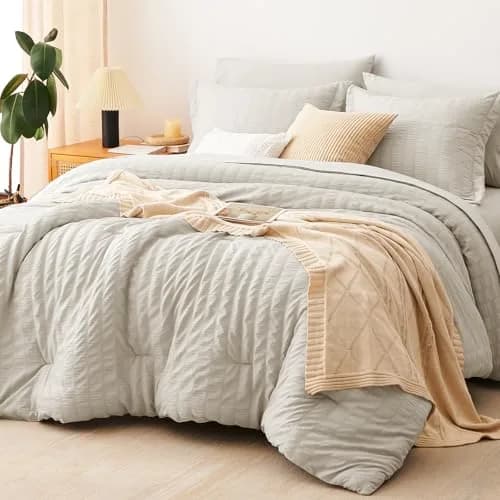 CozyLux Oversized King Comforter Set 120x98 in (305x249 cm), 7-Piece Beige Seersucker Bedding Set | OEKO-TEX Certified thumbnail 1
