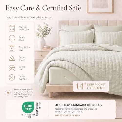 CozyLux Oversized King Comforter Set 120x98 in (305x249 cm), 7-Piece Beige Seersucker Bedding Set | OEKO-TEX Certified thumbnail 5