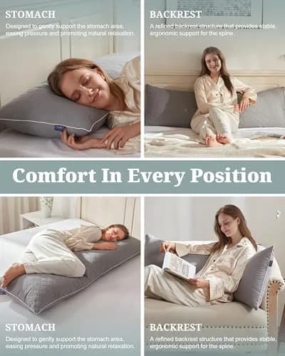 YZ HOME Long Body Pillow for Adults | Firm Support with Shredded Memory Foam (20x54 Inch, Grey) thumbnail 5