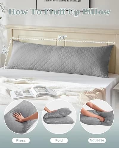 YZ HOME Long Body Pillow for Adults | Firm Support with Shredded Memory Foam (20x54 Inch, Grey) thumbnail 7