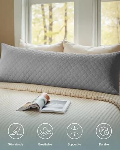 YZ HOME Long Body Pillow for Adults | Firm Support with Shredded Memory Foam (20x54 Inch, Grey) thumbnail 2