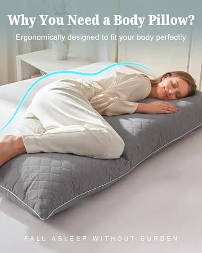 YZ HOME Long Body Pillow for Adults | Firm Support with Shredded Memory Foam (20x54 Inch, Grey) thumbnail 3