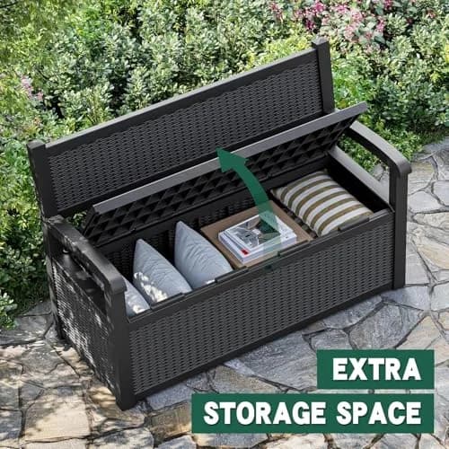 LHBcraft 70 Gallon Lockable Outdoor Storage Bench Waterproof | Heavy-Duty Garden & Patio Seat thumbnail 4